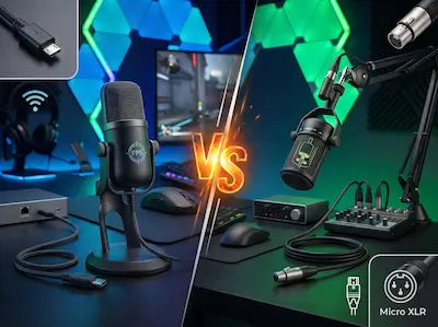 Comparaison entre un microphone USB branché à un PC et un micro studio XLR